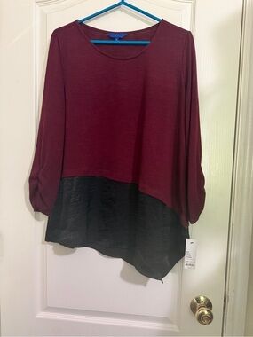 Apt. 9 Two-Tone Layered Long-Sleeve Tunic in Burgundy and Black
